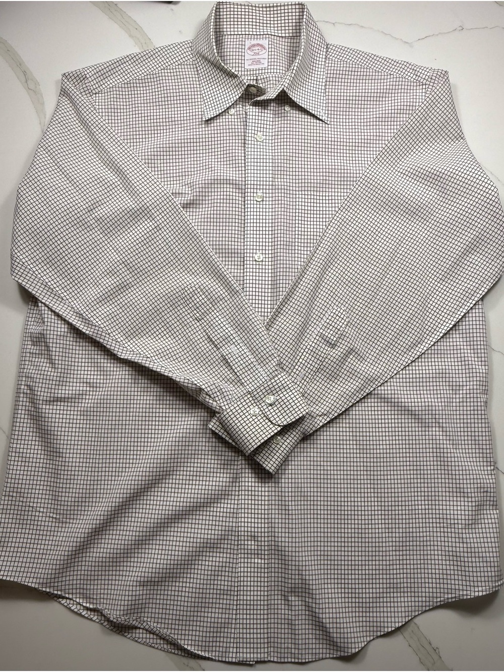 Brooks Brothers Small Check Dress Shirt in Brown and White